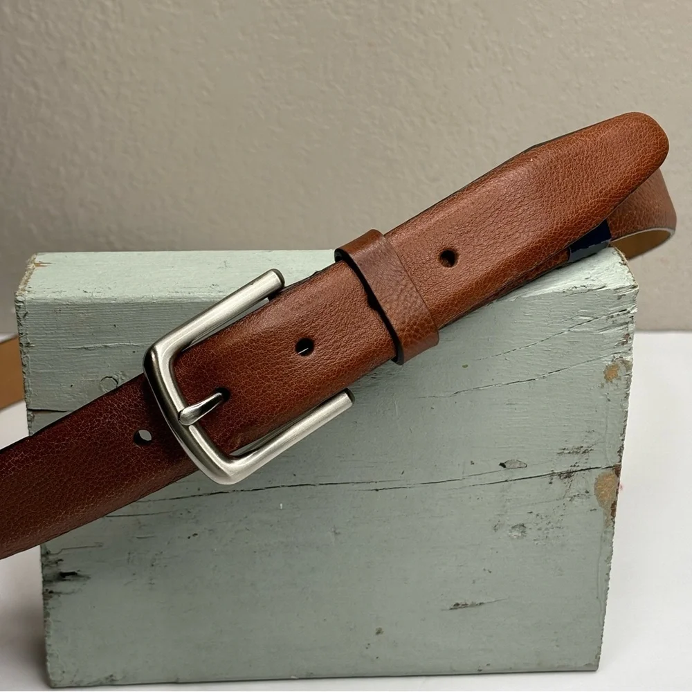 New Cognac Pebbled Full Grain Leather w/ Polished Nickel Brand George Size 42